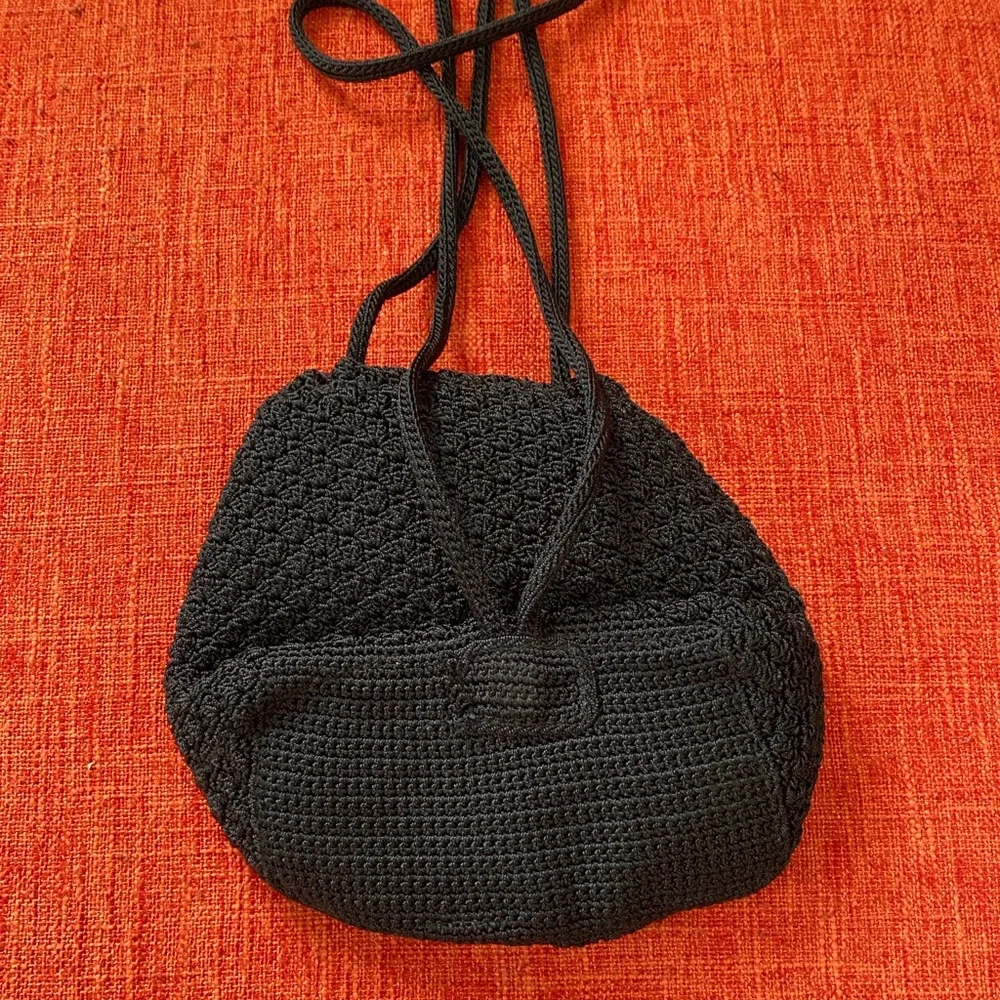 VTG 90s The Sak Black Crochet Backpack Bag Mini Small